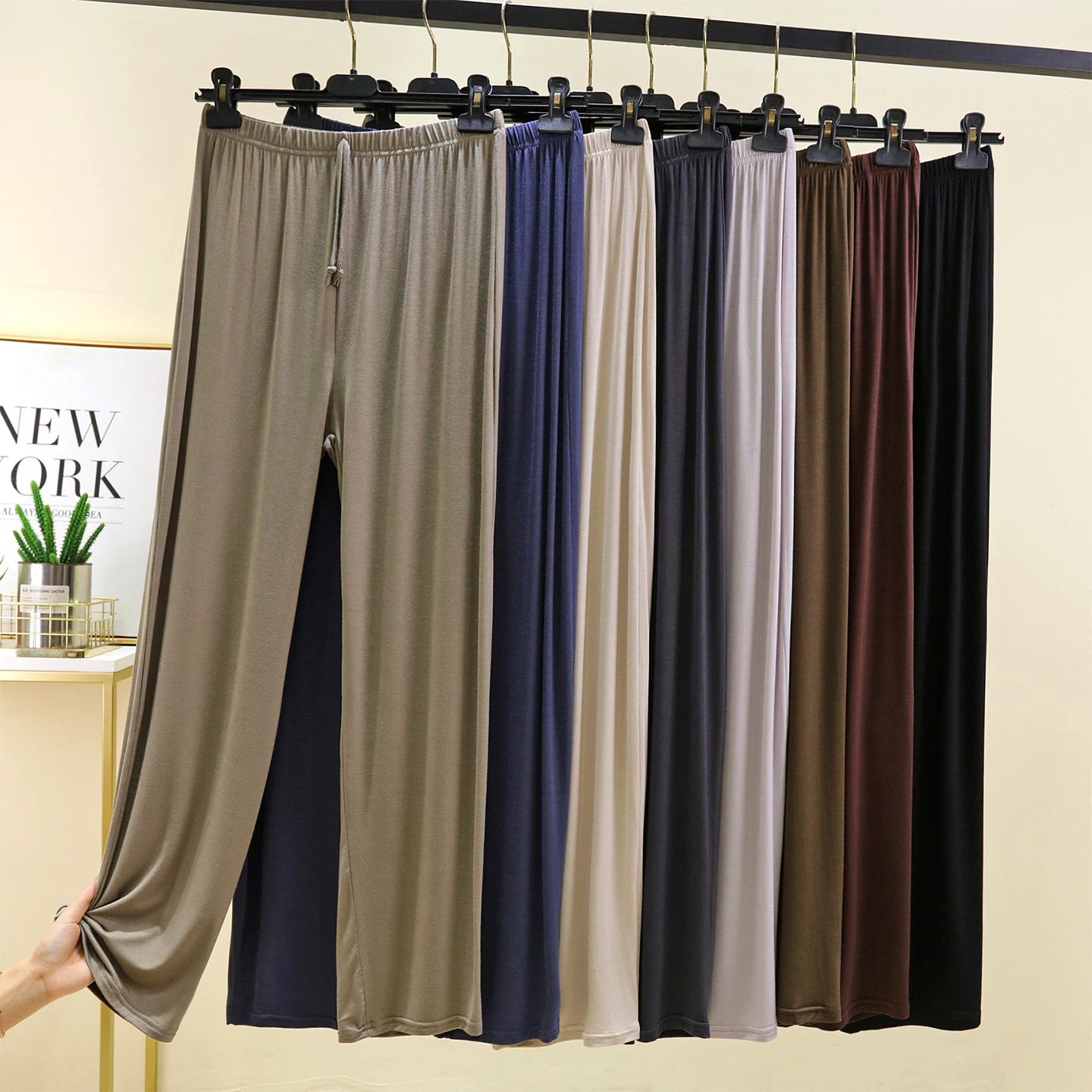 Men's Casual Modal Sleepwear Pants Thin Straight Leg Home Leisure Trousers Loose Fit Large Size Sports Long Trousers