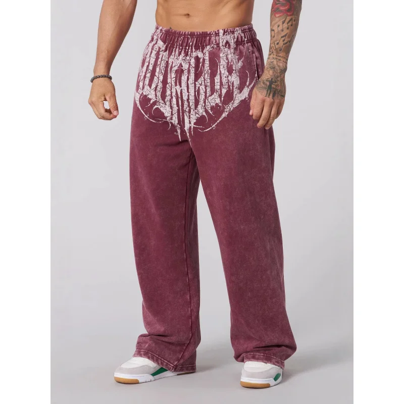 American Style New Men's Sports Pants Jogging Exercise Muscle Fitness Casual Trousers High-Quality Cotton Loose Straight Pants