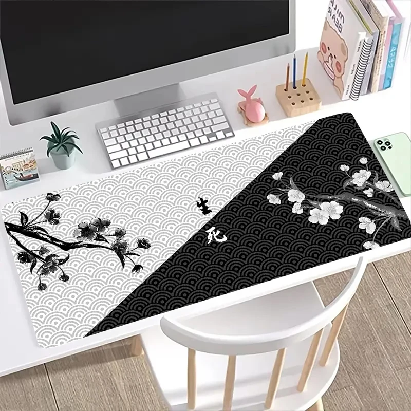 Czarno-biała podkładka pod mysz e-sportową Bardzo duża gra Dedykowany dywanik na stół Życie i śmierć Komputerowa zagęszczona mata na biurko komputerowe