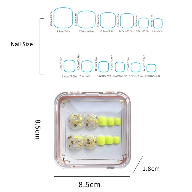 E1YE французские накладные ногти на ногах, квадратные ногти, короткий комплект с полным покрытием для женщин