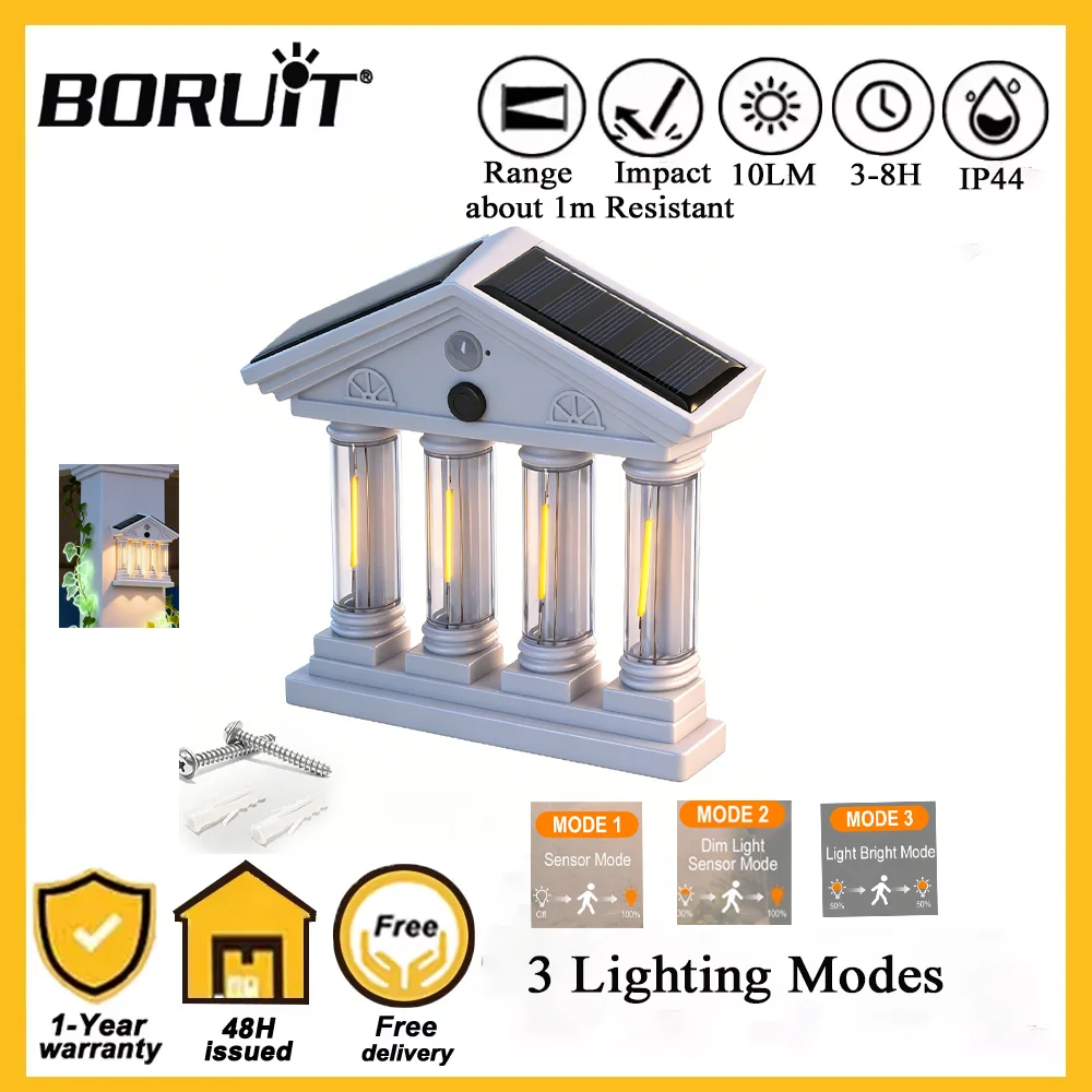BORUIT Solar Tungsten Wall Light 4 Bulbs 3 Modes Motion Light Sensor Waterproof Outdoor Warm Lamp For Courtyard Walkway Corridor