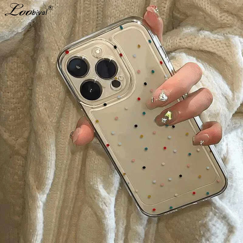 Bunte Polka-Dot Transparente Hülle für iPhone 17 16 15 Pro Max 14 Plus 13 12 11 X Xr Xs Wellenpunkt Klare Stoßfeste Schlanke Schutzhülle