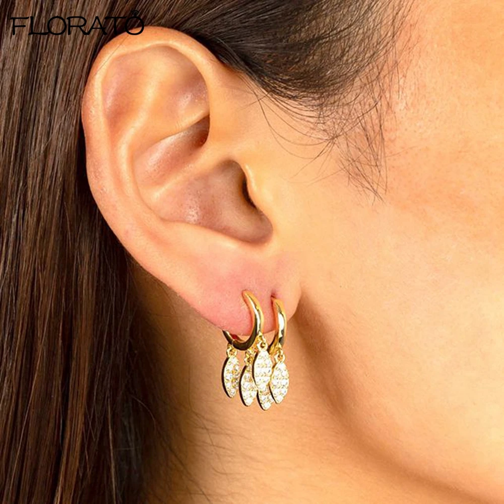 925 Silver Needle Palm Tree Hoop Earrings for Women Pave Colorful Crystal Coconut Tree Earrings Chilli Pendant Earrings Jewelry