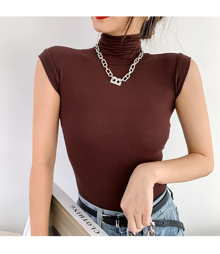 2026 Frühling Sommer Ärmelloses Rollkragen-T-Shirt für Damen Trendiges Vielseitiges Layering-Oberteil Stylisches Slim-Fit Basic-Unterhemd für Frauen – Detail 22