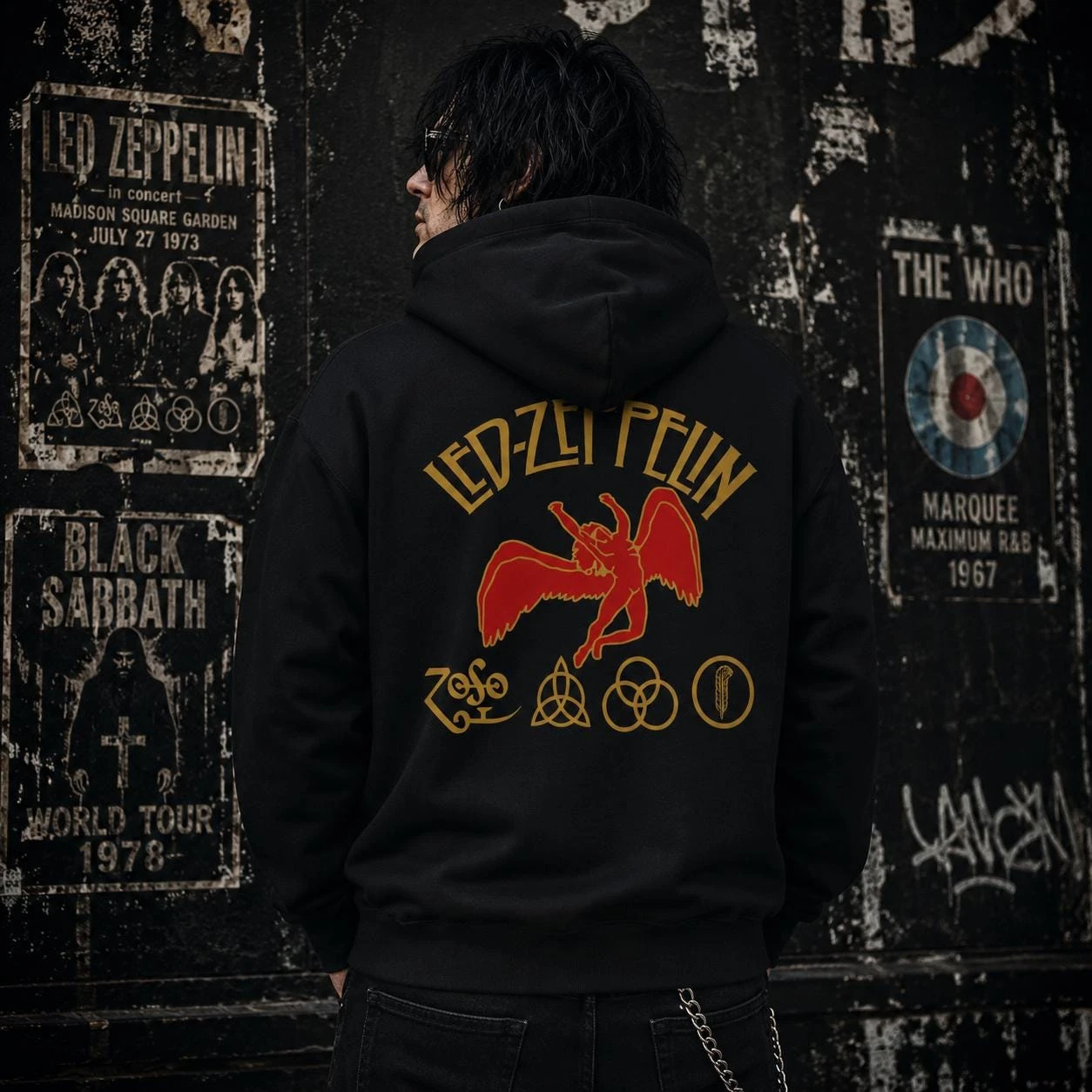 2026 Fallen Angel Symbol Hooded Retro Rock Band Graphic Hooded Sweatshirt Unisex Pullover Y2k
