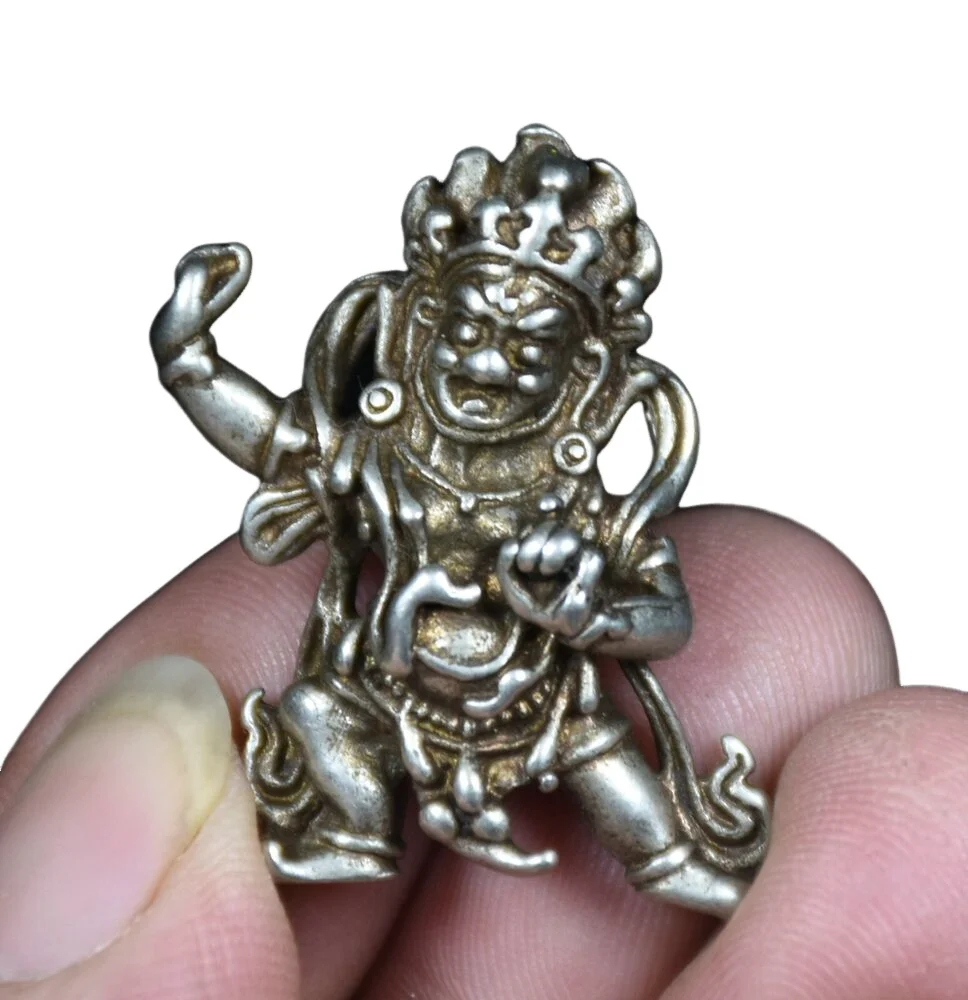 3.5CM Rare Old China Miao Silver Mahakala Wrathful Deity Buddha Necklace Pendant