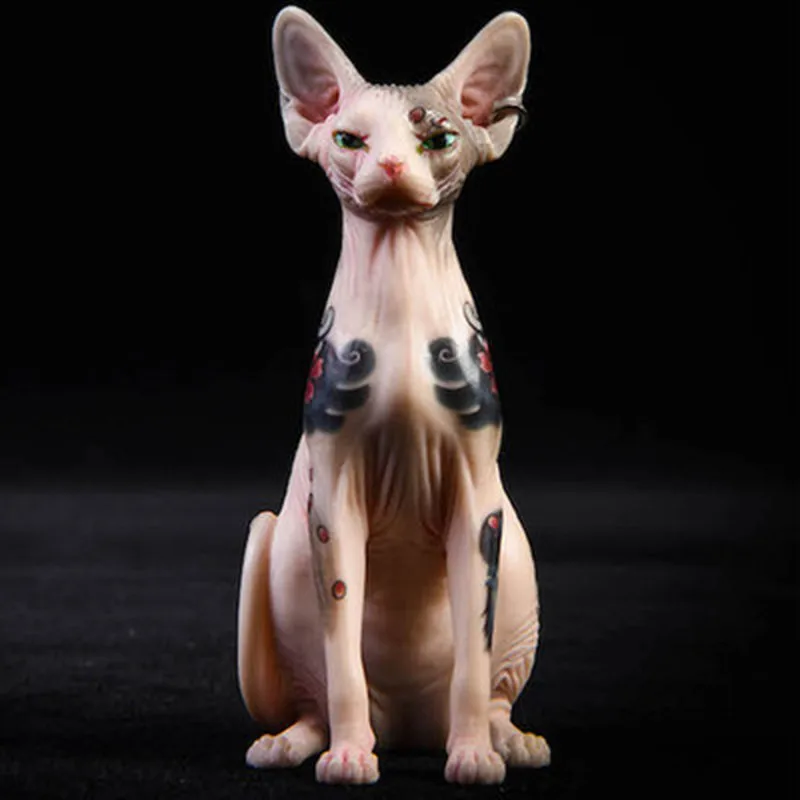 JXK026 1/6 Scale Standing And Fitting Posture Tattoo Version Of Sphinx (Hairless Cat) Simulation Animal Resin Model Decoration