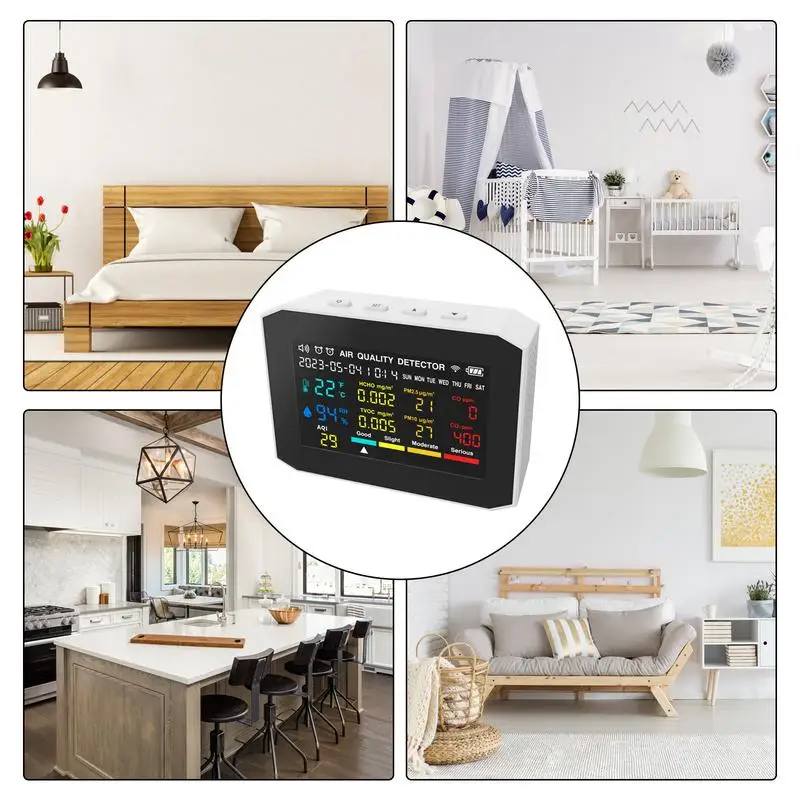 CO2 Detector 10 In 1 Temperature Humidity Air Tester Alarm Clock Air Quality Monitor Carbon Monoxide Detector Meter Portable