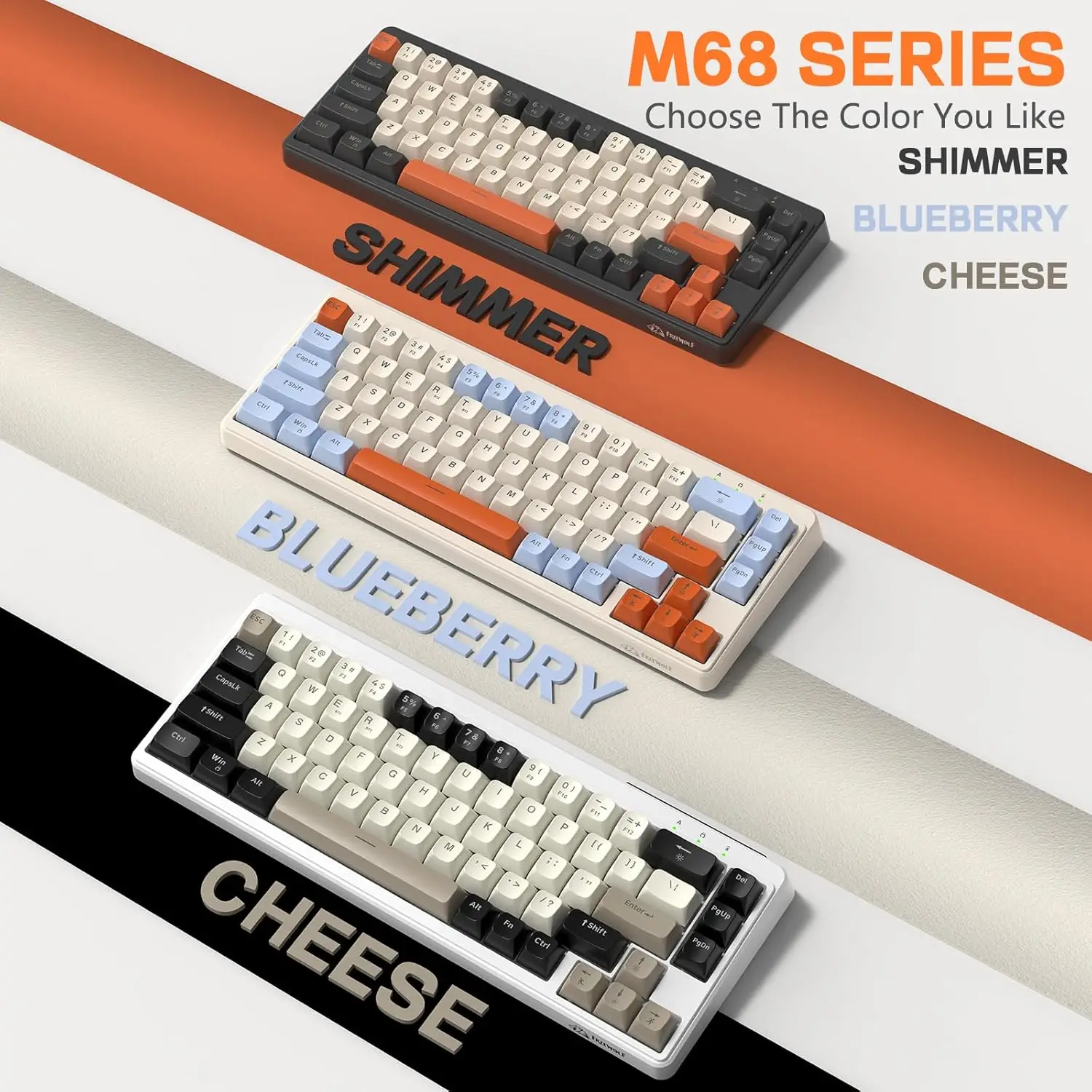 

MAMBASNAKE x Freewolf M68 65% Wireless Gaming Keyboard,Bluetooth/2.4GHz/ Wired Tri-Mode Silent Membrane Keyboard