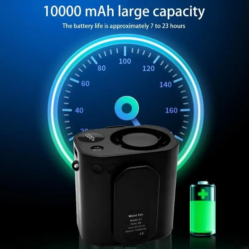 

J1hf портативный перезаряжаемый вентилятор вентилятор вентилятор по талии со светодиодным светом для кемпинга использования