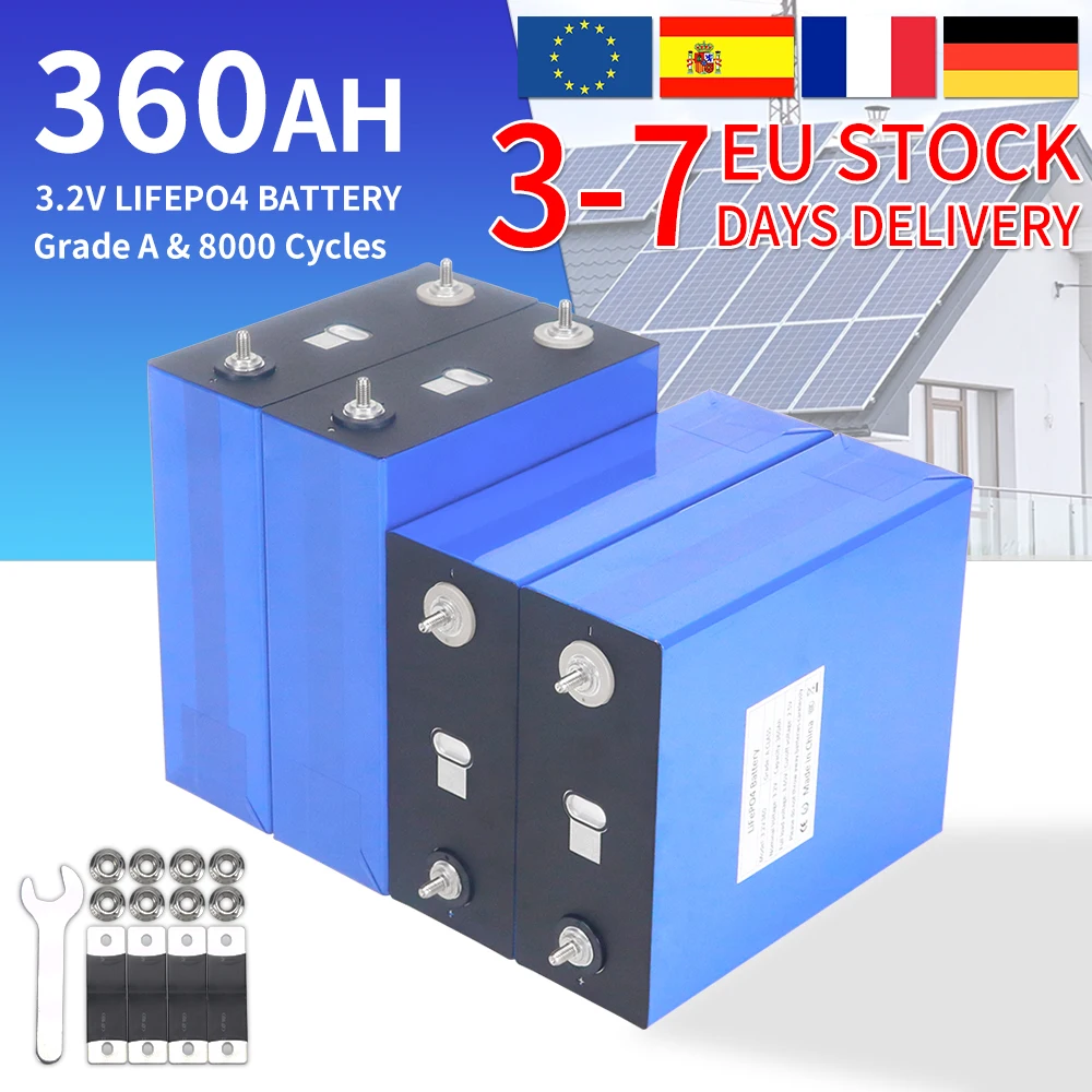 Image of 4-8 Stück Grade A 3,2V 360Ah Lifepo4 Lithium-Eisenphosphat-Batterie DIY 12V 24V 36V 48V Wiederaufladbarer Zellenpack, steuerfrei