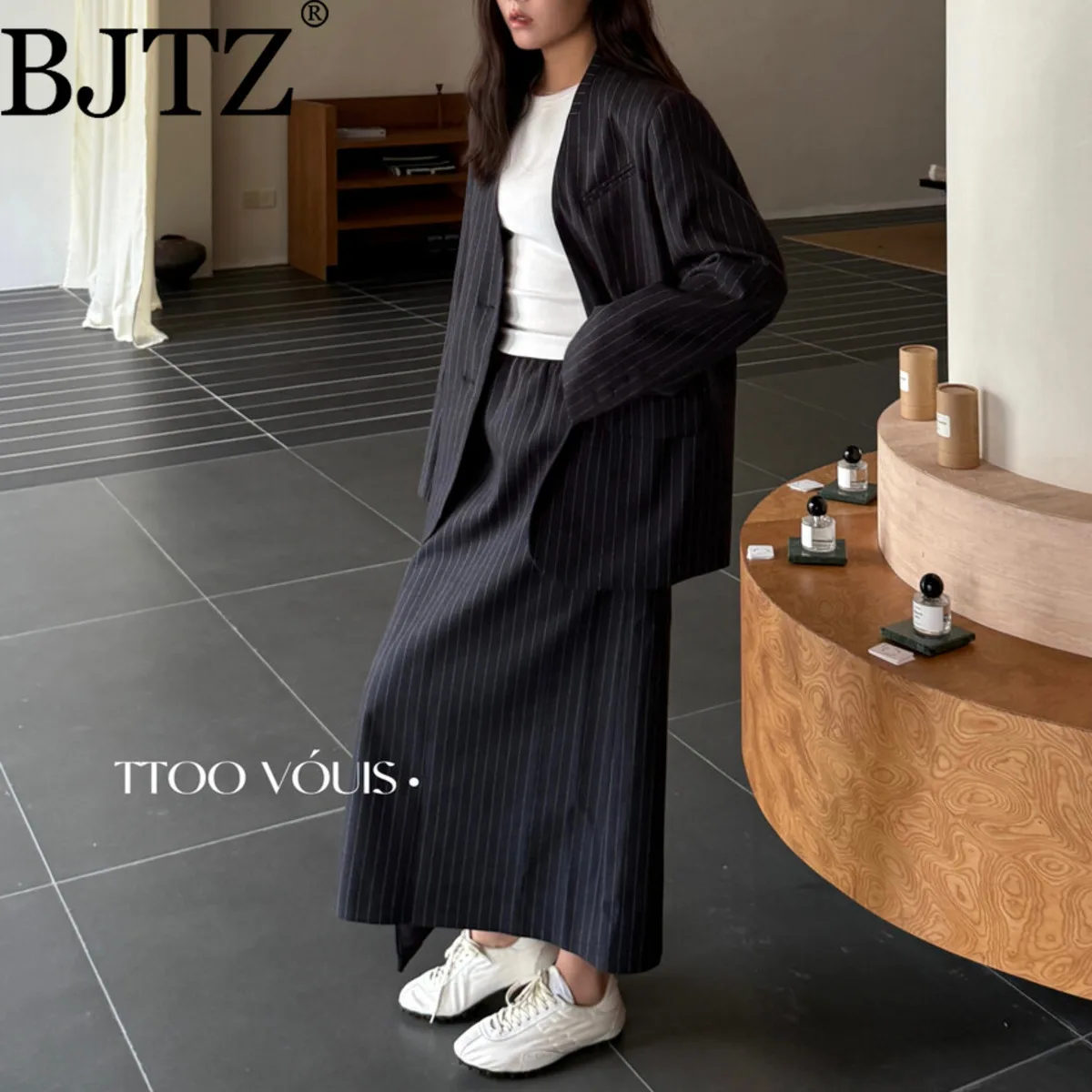 

BJTZ модный элегантный свободный полосатый пиджак для женщин 202, весна-осень, новый тренд, юбка с высокой талией, женская одежда