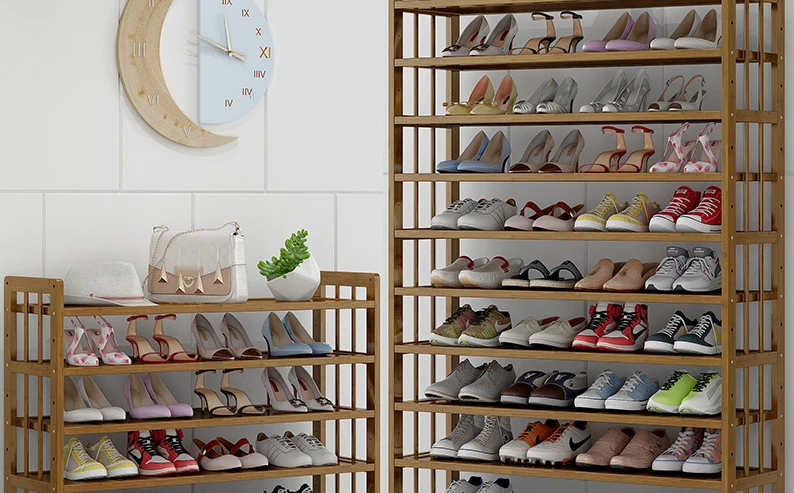 Shoe rack home doorway dustproof shoe cabinet economical solid wood storage bamboo shoe rack