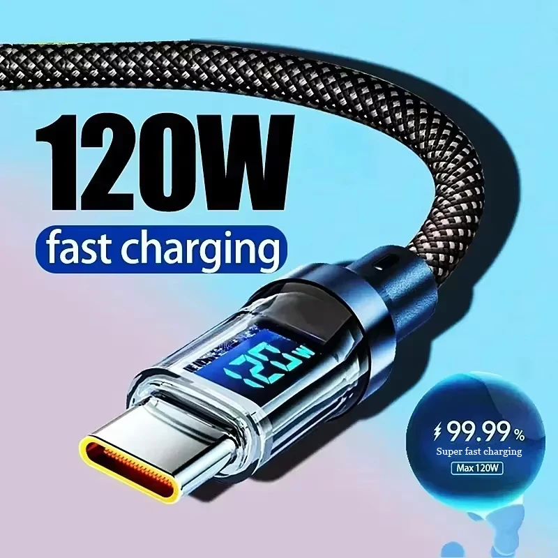 120W Dual USB-C Kabel mit digitaler Anzeige, PD-Schnellladung, USB Typ-C zu Typ-C Kabel für iPhone 15 Pro Max Plus, Xiaomi, Macbook, iPad