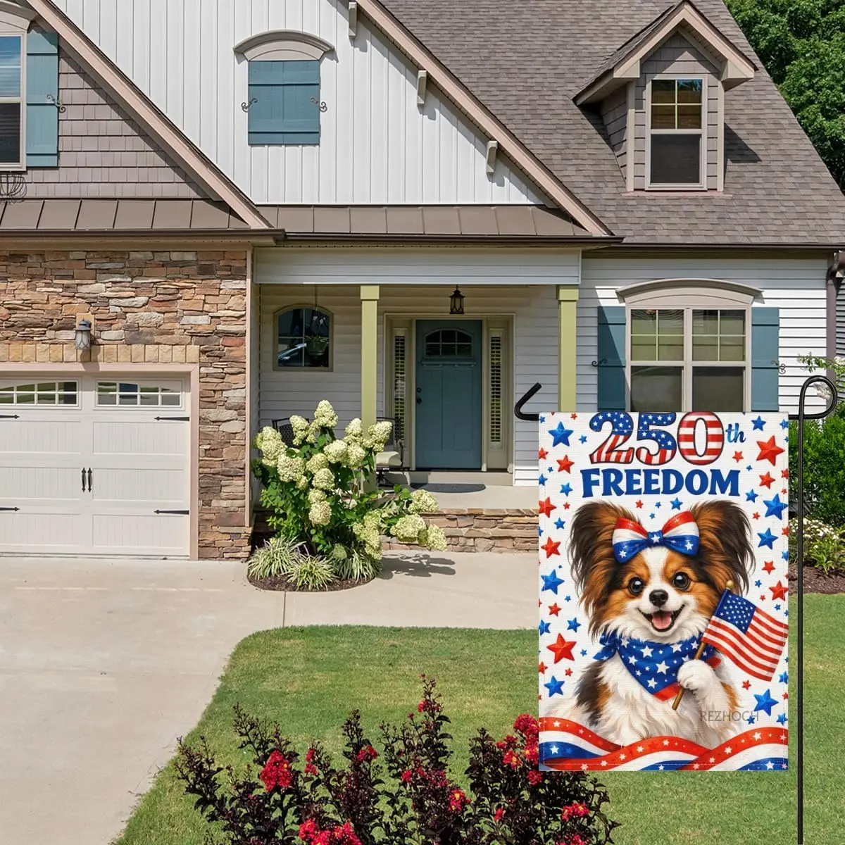 Patriotic Papillon Garden Flag 28x40Inch,Funny Cute Animal American Flags Outdoor,250th Anniversary Independence Day Freedom AAS