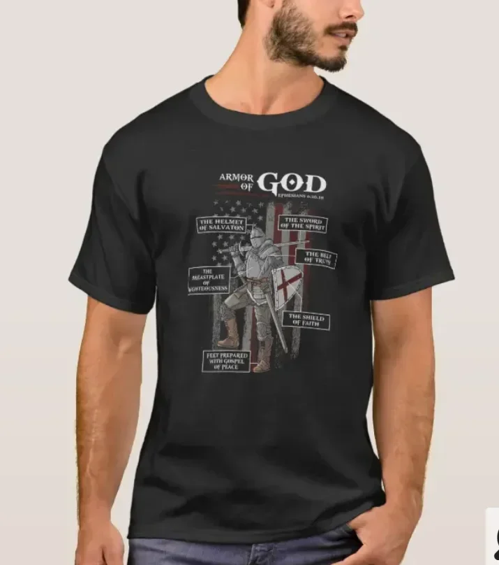 

Armor of God Ephesians Bible American Crusaders T-Shirt 100% Cotton O-Neck Summer Short Sleeve Casual Mens T-shirt Size S-3XL