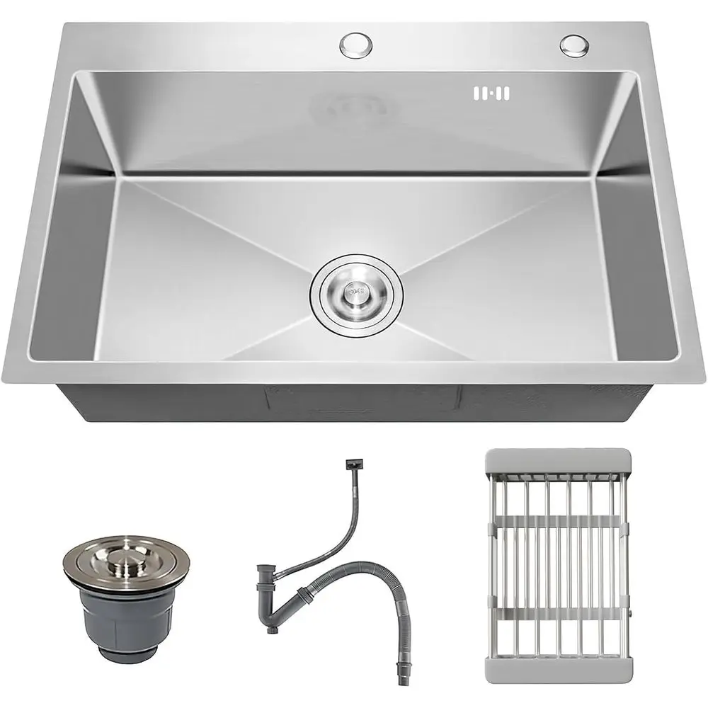 

Кухонная раковина-рабочая станция с одной чашей, 30 дюймов, встраиваемая/навесная, из нержавеющей стали с нанопокрытием и корзинчатым фильтром, 30x18 дюймов