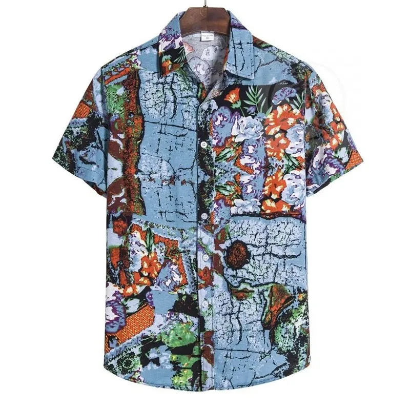 

New Large Size Men's National Sle Long Sve irt Summer Loose Fit Thiened Floral Print Casual Faionable