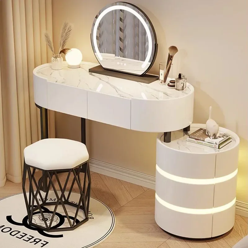 Table de maquillage à LED blanche esthétique nordique, meubles de commode Kawaii, rangement moderne, MELMirror