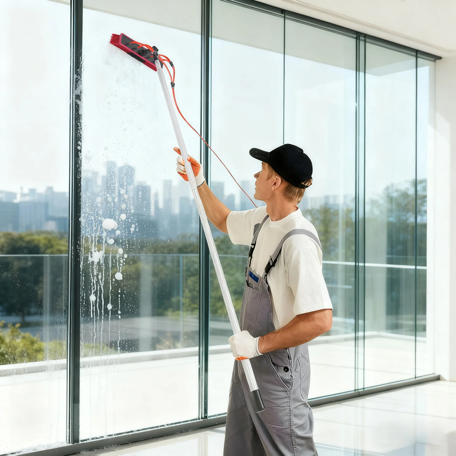 

Набор для мытья окон с подачей воды, 7,4 м, с шлангом и универсальным адаптером для высотных стекол и наружных поверхностей