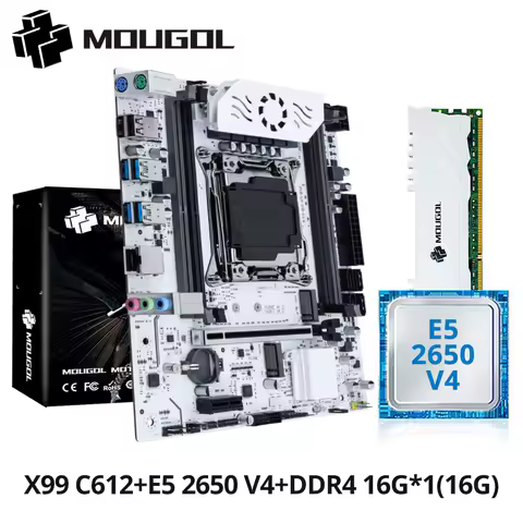 MOUGOL X99 Motherboard Kit C612 Chip with E5 2650 V4 CPU &amp; DDR4 16G 2133MHz RAM M.2 NVME PCIE3.0 SATA3.0 for Desktop Computer