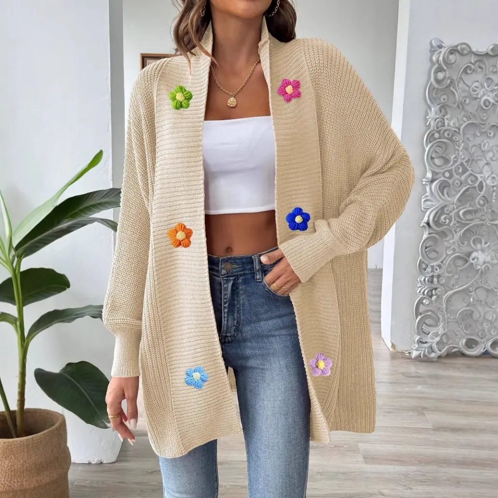 

Women's Hand Crochet Stitching Cardigan Fashion Loose Sweater Coat Autumn Winter European American Style M69002