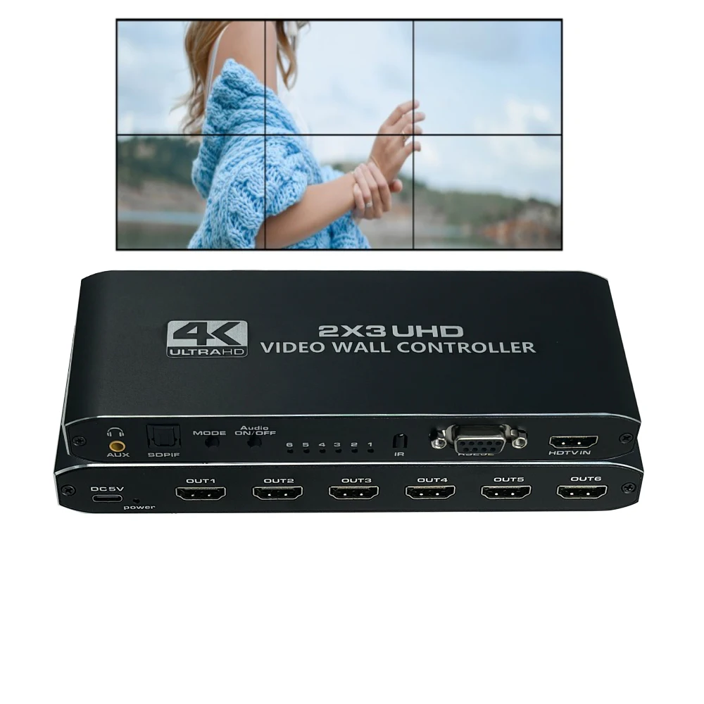 HDMI 2X3 Video Wall Controller 4K 2X3 HDMI Video Processor HDMI Video Screen Splitter Wall Stitching Processor for 6 Displays