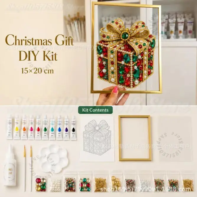 Afbeelding 7: DIY Sieraden Kerstboom Kunstset Edelsteen Parel Schilderij Knutselset Met Lijst Kerst Huisdecoratie Kerstcadeau Voor Handgemaakte Kit