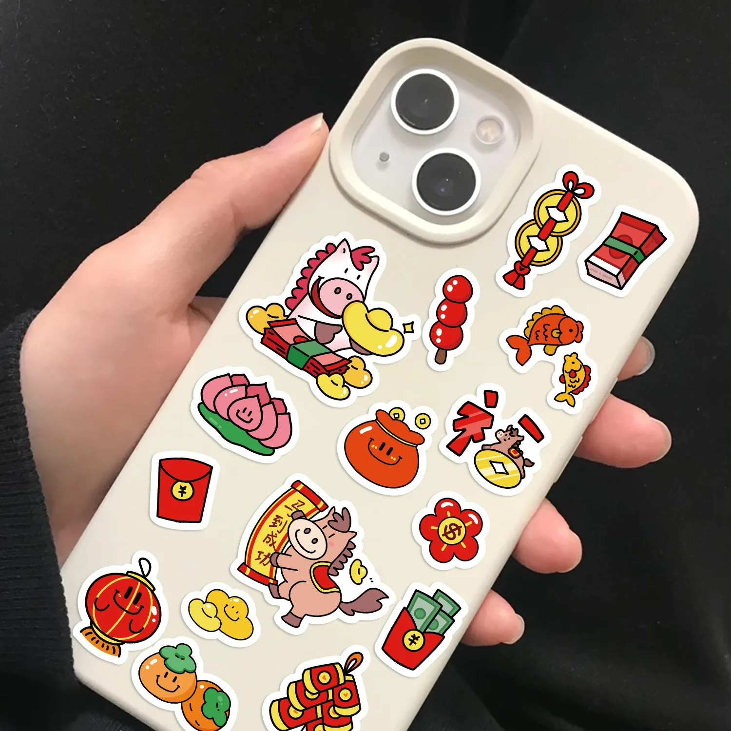 8/16 hojas del año del caballo hacer una cara pegatinas de rompecabezas celebrar el Año Nuevo calcomanía de dibujos animados DIY equipaje guitarra chico juguetes