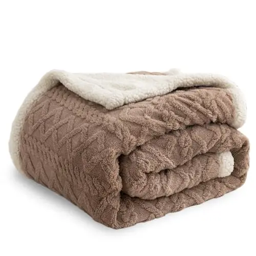 Thickened Lamb Wool Sherpa Fleece Bed Blanket Soft Fluffy Warm Cozy Plush Fuzzy Blanket with Elegant 3D Pattern for Couch Sofa