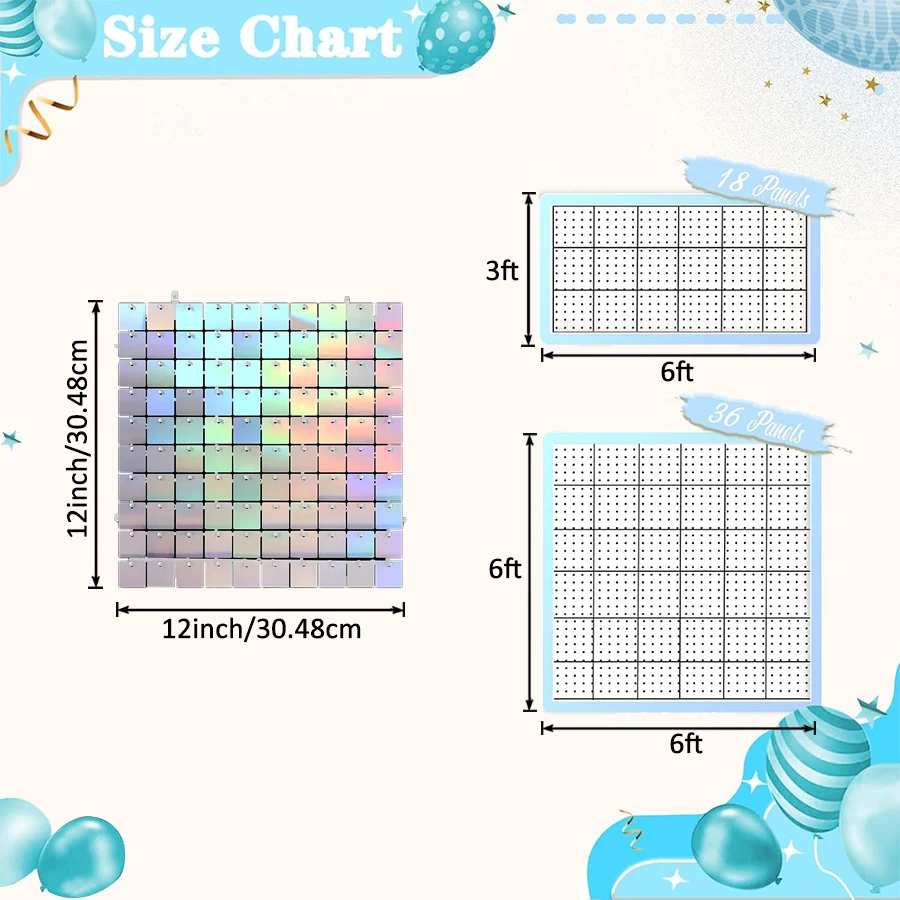 Shimmer Wall Backdrop, 18 and 36Panels Square Sequin Shimmer Backdrop, Photo Backdrops for Birthday, Anniversary, Wedding, Gradu