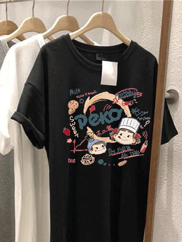 Été dessin animé imprimé ort Sve longue genou longueur femmes Dr Faion fente t-shirt Dr Midi jupe a-ligne robe