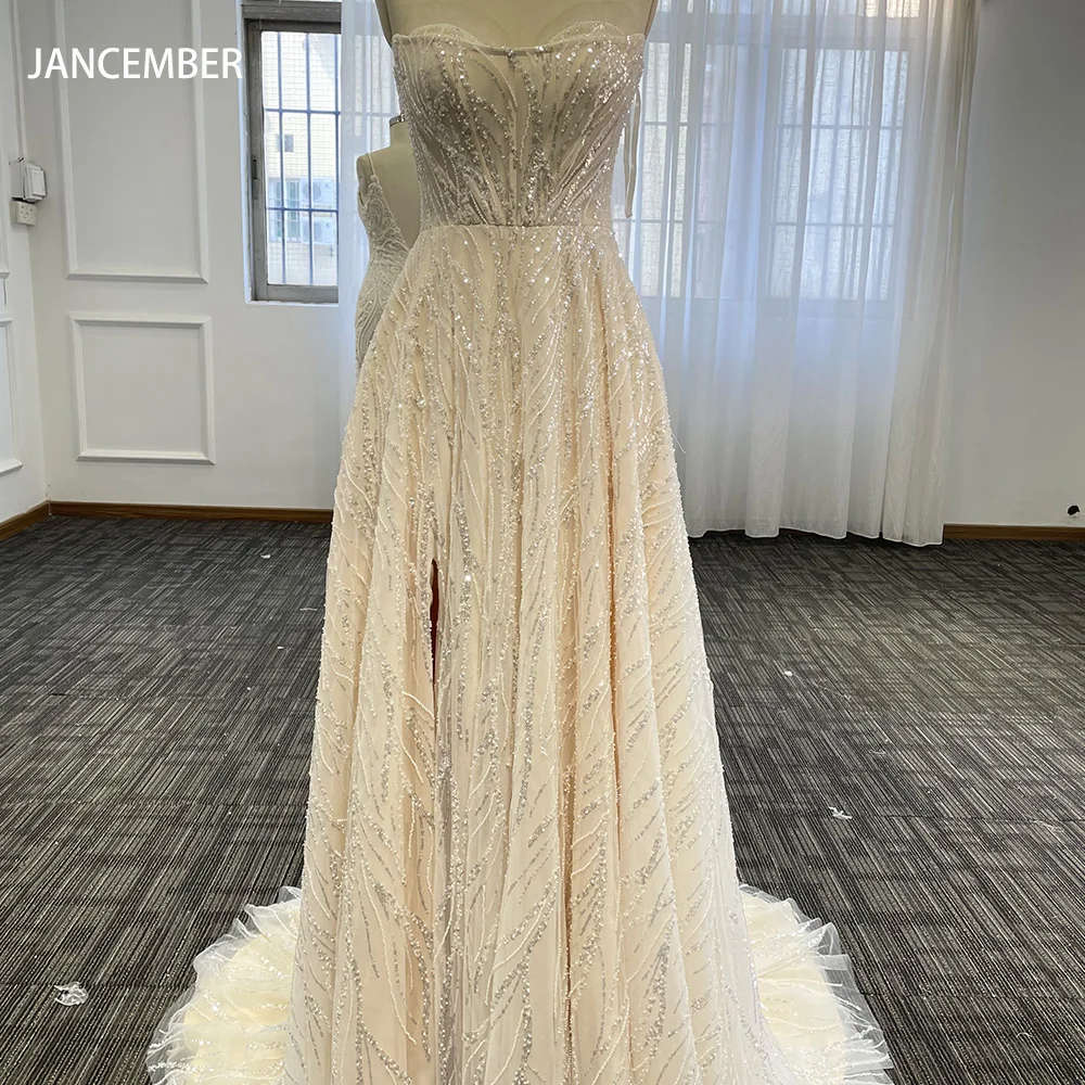 Elegant A-Line Women Wedding Dresses Bright Lace Bridal Gowns Split Mopping Length Strapless Princess 2024 Vestidos De Novias