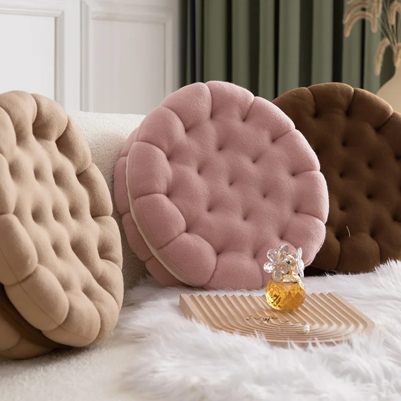 Cute Cartoon Sandwich Cookie Throw Pillow, Irregular Plush Round Cushion, Waist Support Back Pillow for Sofa Bed Home Decor