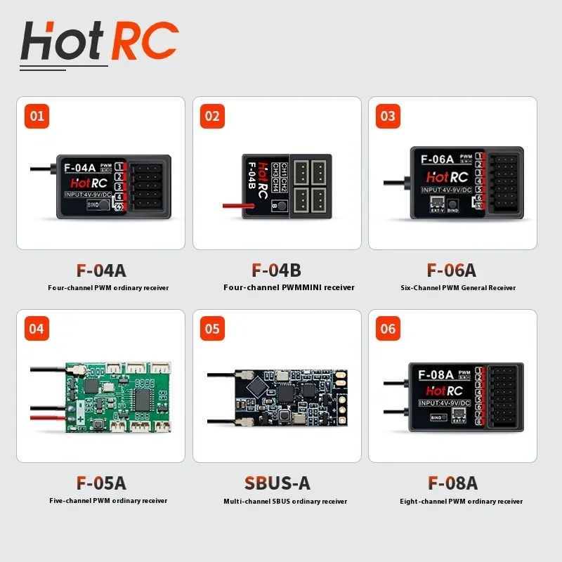 Hotrc 2.4GHz Receiver Pwm Full Series F-04a/f-04at/f-04b/f-04bt/f-06a/f-08a Gyroscope Version Lamp Control Version Sbus Version