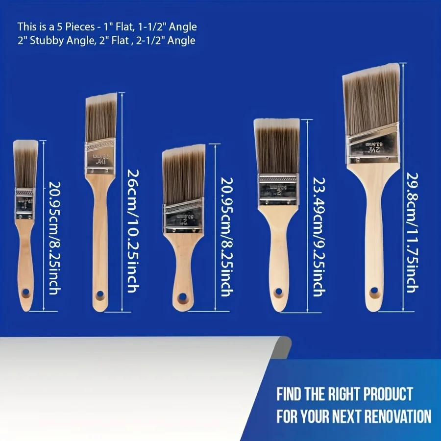 5本セット 高品質ペイントブラシ BBQブラシ バーベキュー 家具ハンドル 壁塗装用 柔らかい毛と木製ハンドル付き