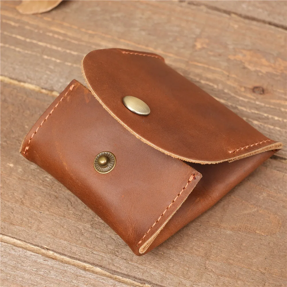 Vintage Genuine Leather Coin Purse Snap Button Small Items Storage Pouch  for Quick Access To Coins, Folded Cash, Keys, Earbuds