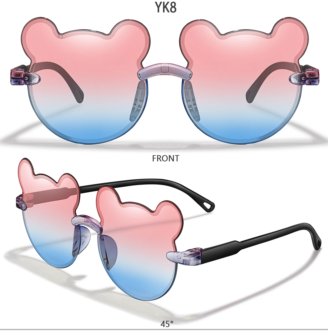 Mode Cartoon Bär 3-8 Kinder Rahmenlose Sonnenbrille Gradienten Kinder Sonnenbrille Anti-Uv Strand Reise Sonnenschirm Foto Requisiten – Detail 11