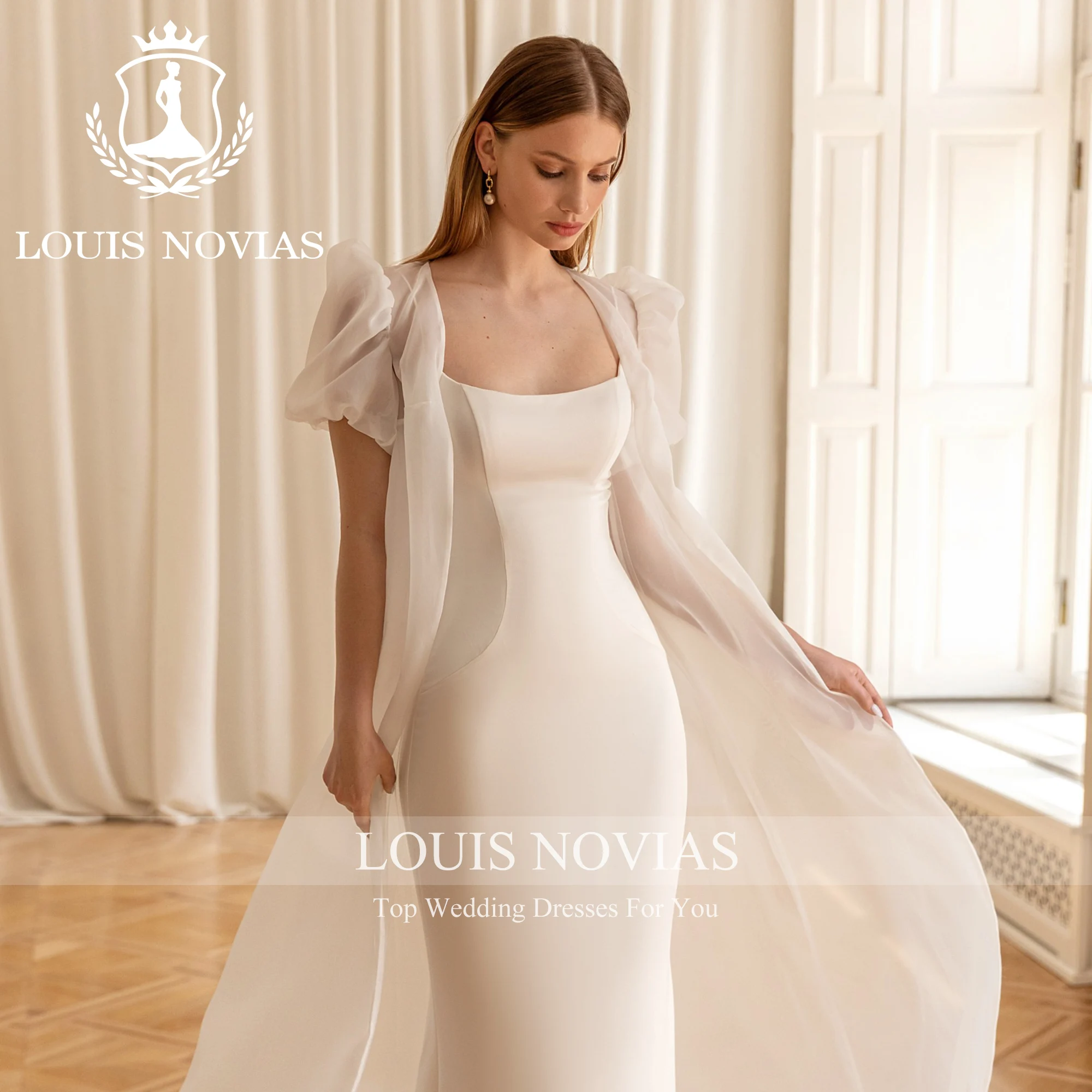 

LOUIS NOVIAS 2 IN 1 Mermaid Wedding Dress With Jacket Spaghetti Straps Pearls Elegant Satin Wedding Gown Vestidos De Novia