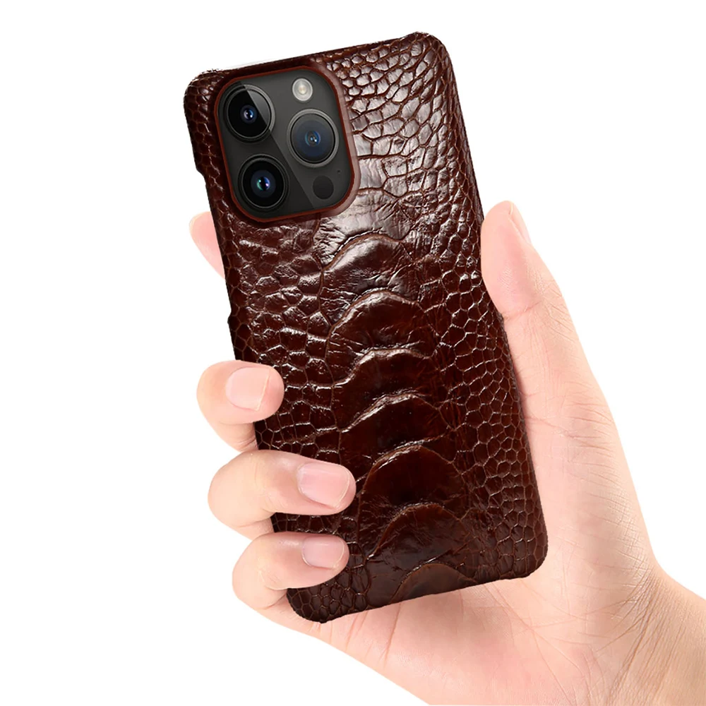 Genuine Ostrich Foot Leather Phone Cover Case For iPhone 15 11 12 13 14 Pro Max 14Pro 14Plus 13 Pro 15Pro 15Plus 12Pro 11Promax