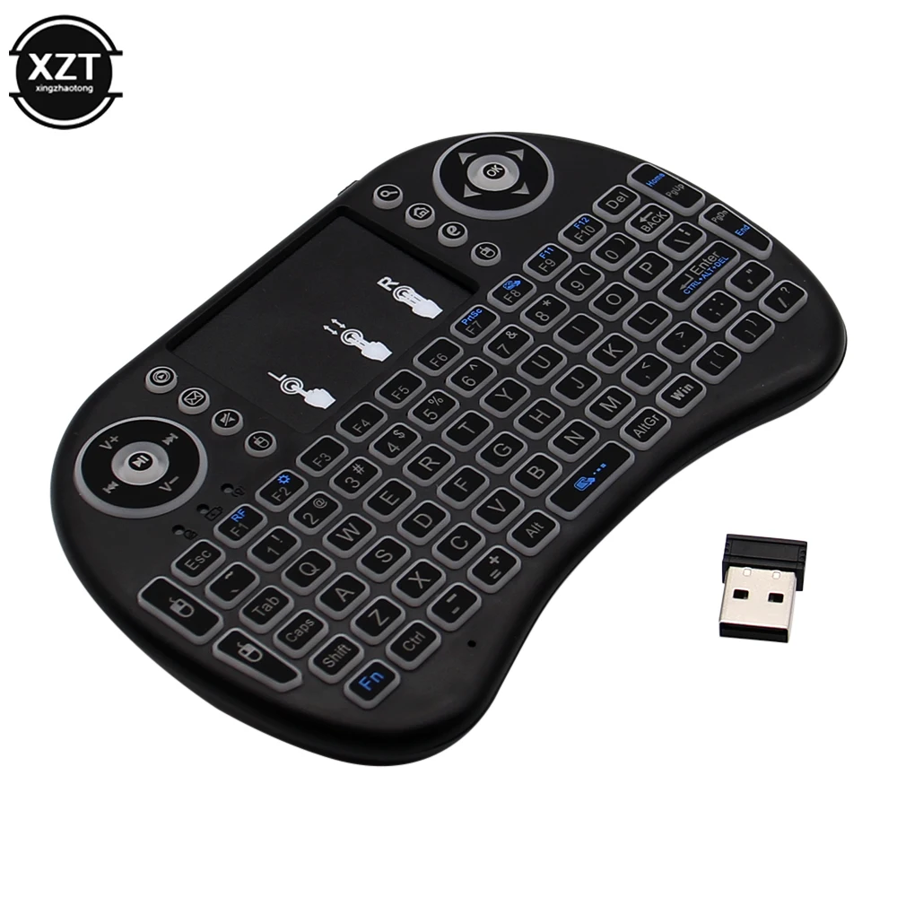 Nieuwe Backlit Engels Russisch Spaans Arabisch Hebreeuws 2.4G Air Mouse Remote Touchpad voor Android TV Box PC I8 Mini Draadloos Toetsenbord