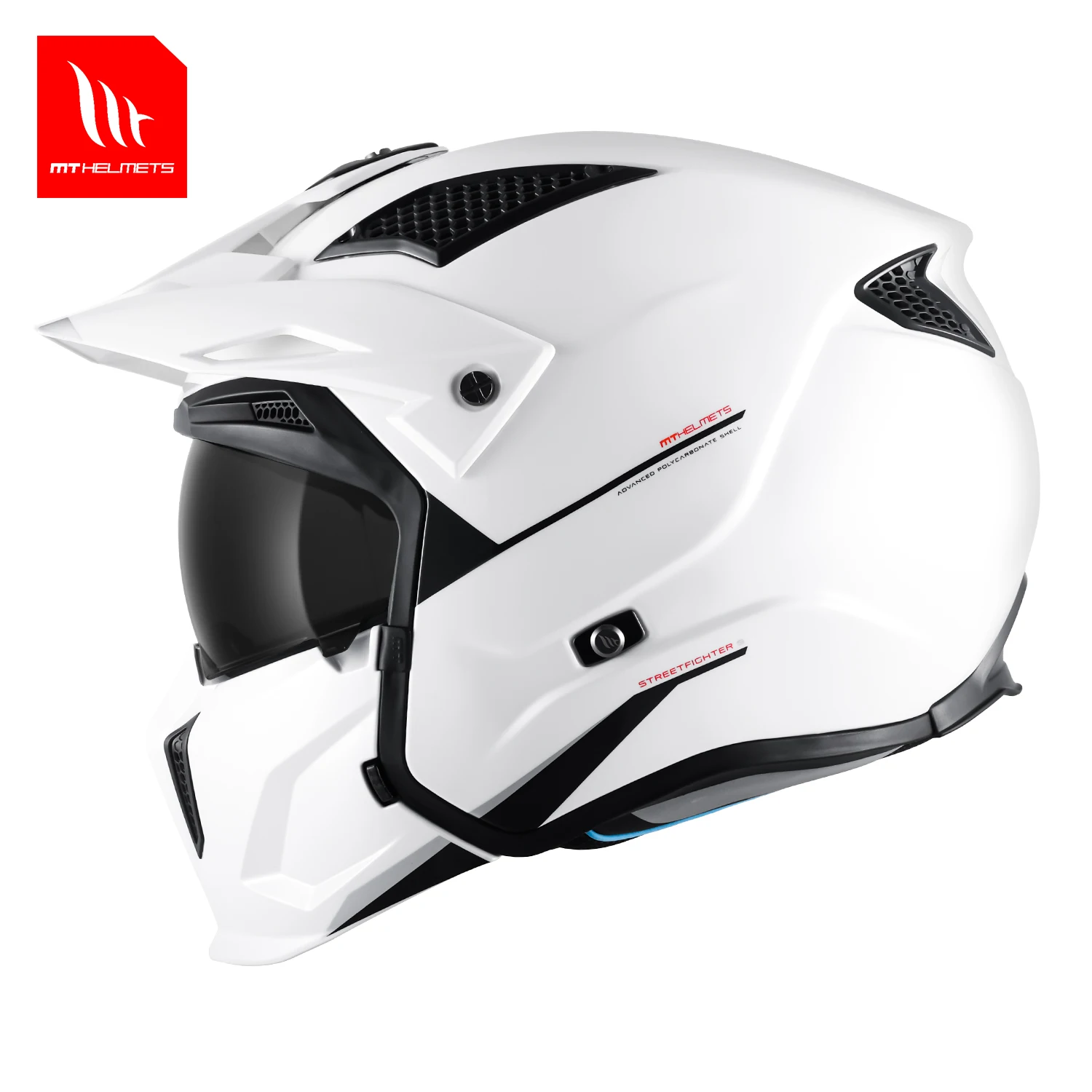 Nieuwe collectie modulaire helm motorfiets snelsluiting effen zwart wit glans / mat M-Xxxl Mt Streetfighter open gezicht motorcross