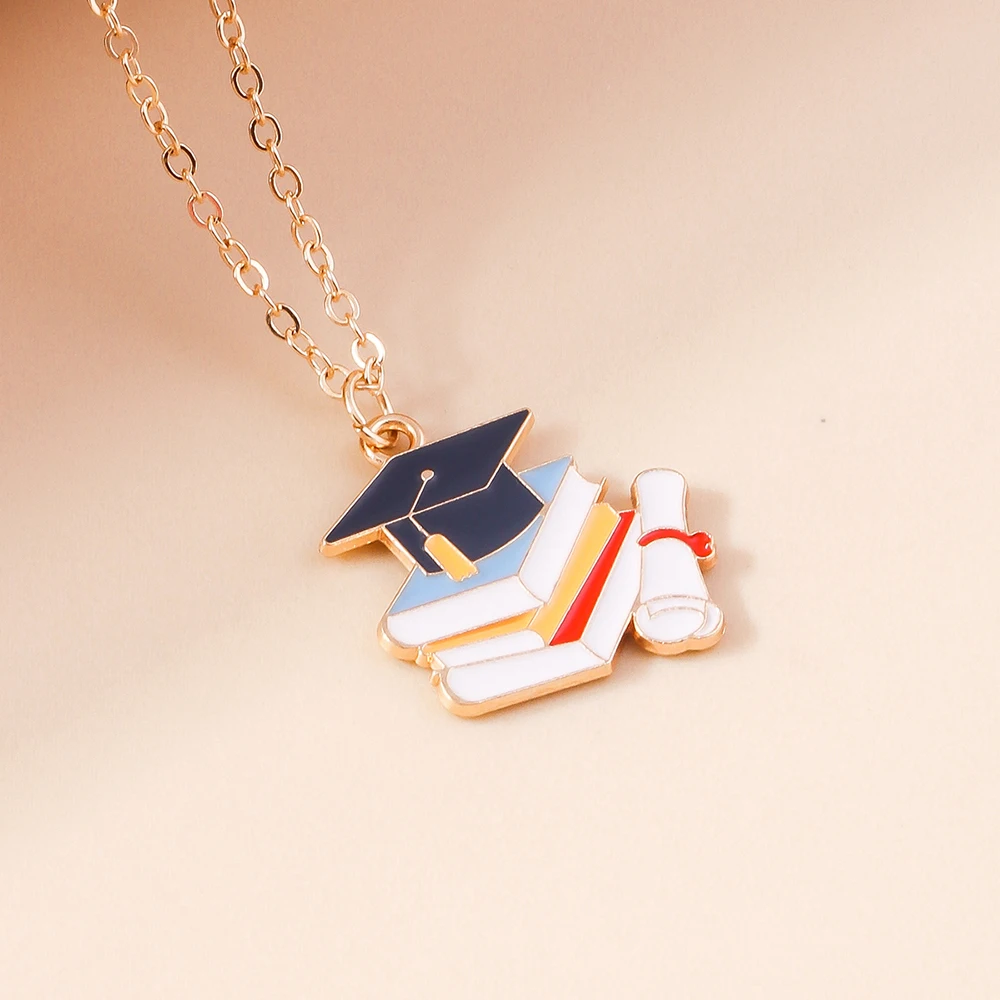 Aihua Cute Student Mortarboard Graduation Ceremony Necklace for Woman Men Bachelor Cap Necklace Back To School Jewelry Gifts