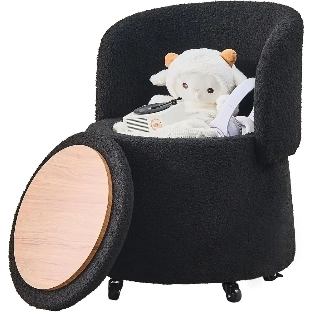 

Storage Ottoman Modern Vanity Stool with Back Teddy Velvet Footstool with 5 Universal Wheels for Extra Seating Small S