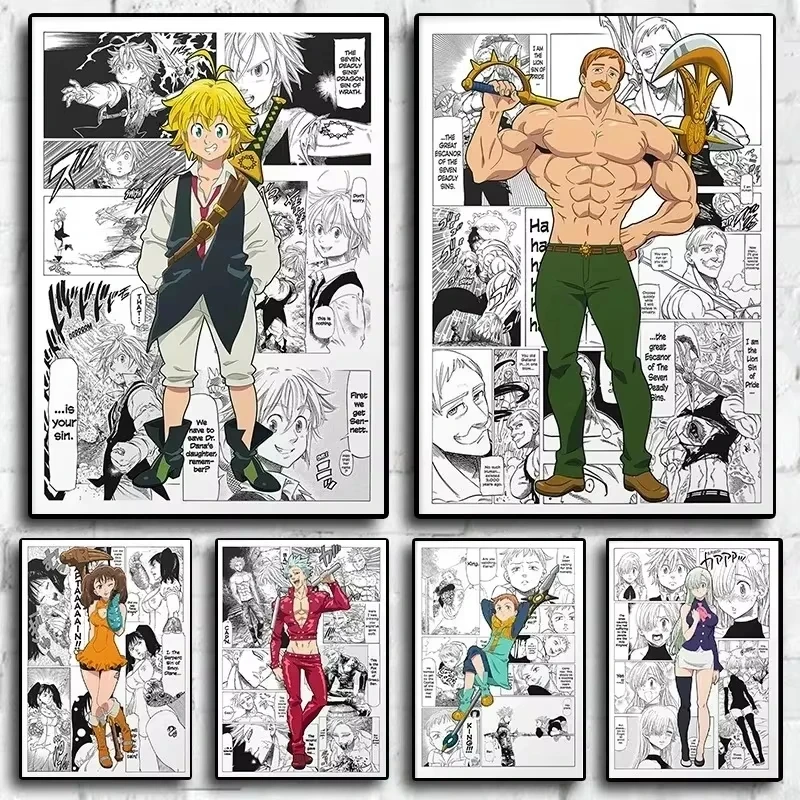 Japan Anime Figure The Seven Deadly Sins Poster Black and White Vintage Ban/King Canvas Print Wall Art Home Kawaii Room Decor