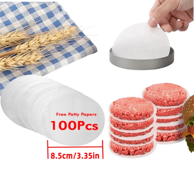 Small  Burger Mold Burger Press Non-stick Meat Pie Machine Home biscuit Mold kit Small Tool 100pc Wax Paper Meat Patty Oil Paper
