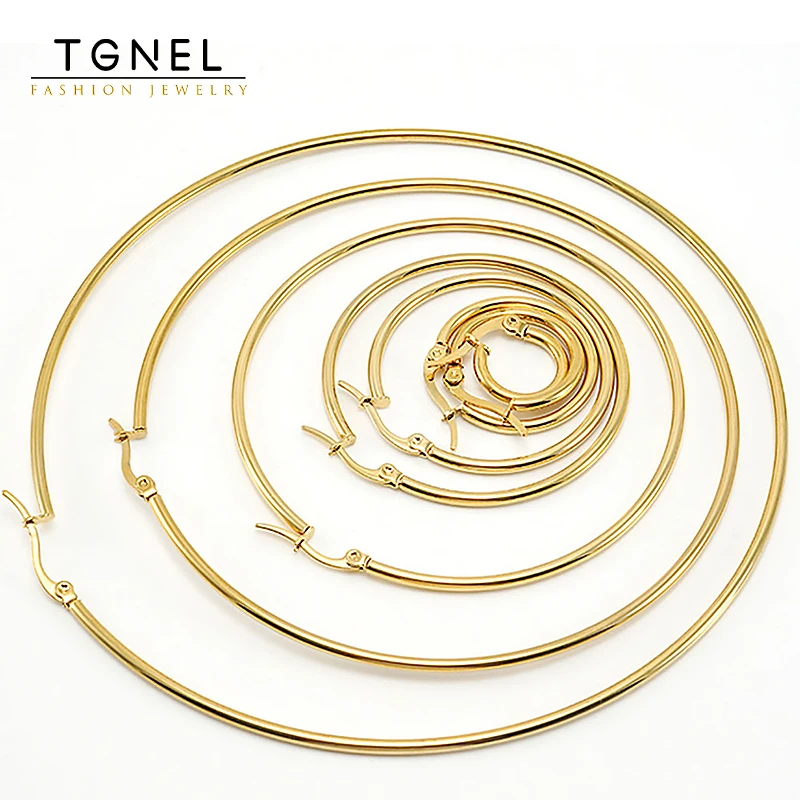 Gold Color Stainless Steel Hoop Earrings For Women Men Big/Small 10mm 75mm Circle Round Ear Jewelry Bijoux Acier Inoxidable