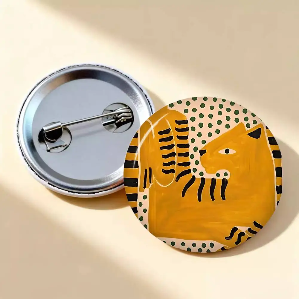 Ancient Egypt Tiger Leopard Creative Pins Funny Faces Round Snap-in Brooch Badge Backpack Hat Accessories Jewelry Gifts