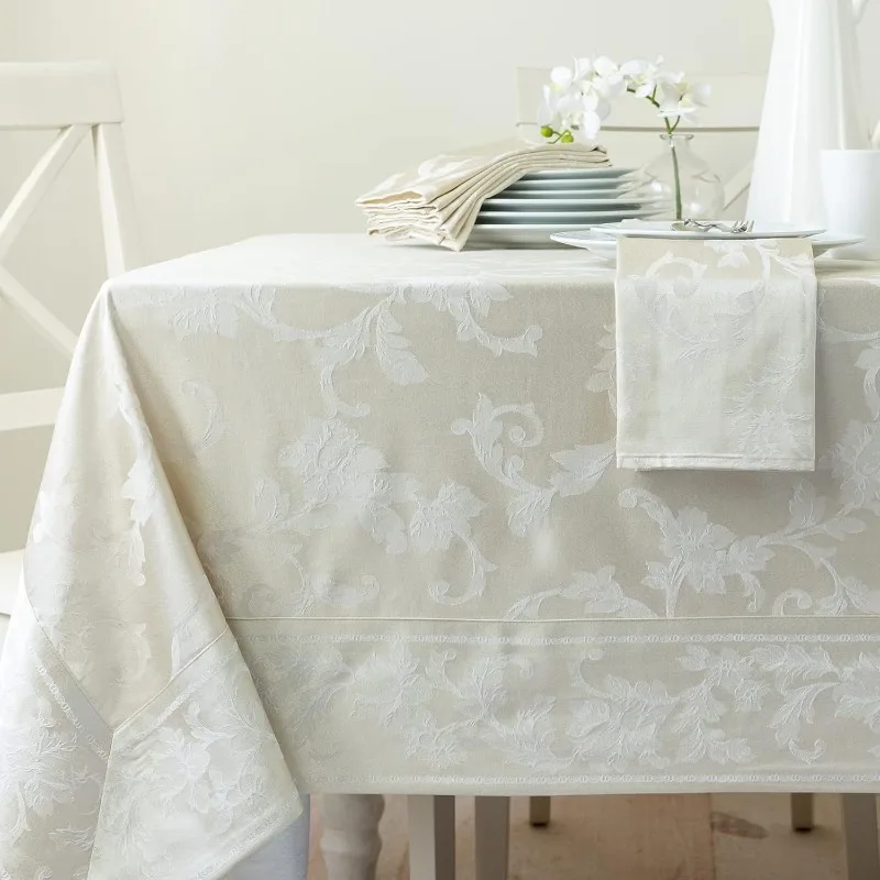 

Harmony Scroll Woven Damask Fabric Tablecloth, Everyday, Parties, Special Occasions