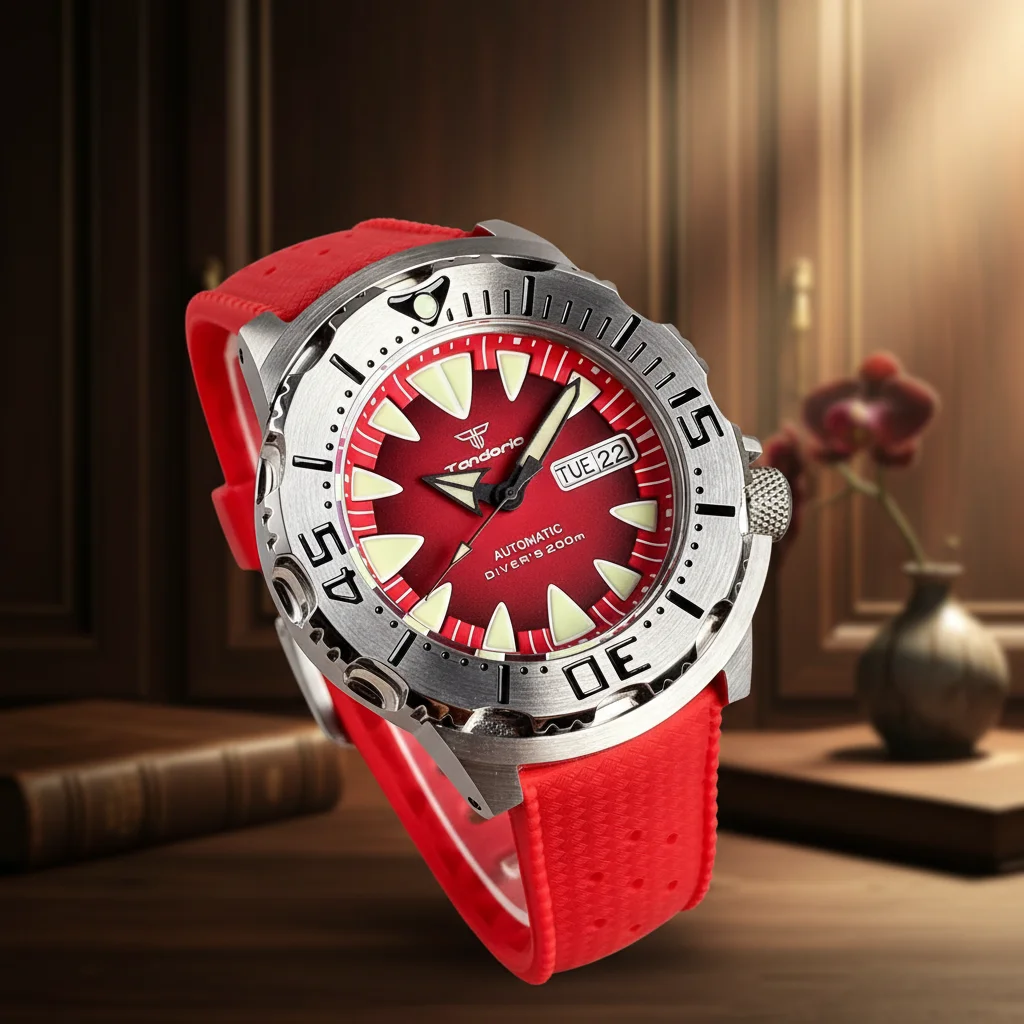 

Мужские автоматические часы Monster, водонепроницаемость 200 м, стальной корпус, механизм NH36, коронка 3.8, сапфировое стекло с AR-покрытием, силиконовый ремешок, зеленая люминесценция, Tandorio